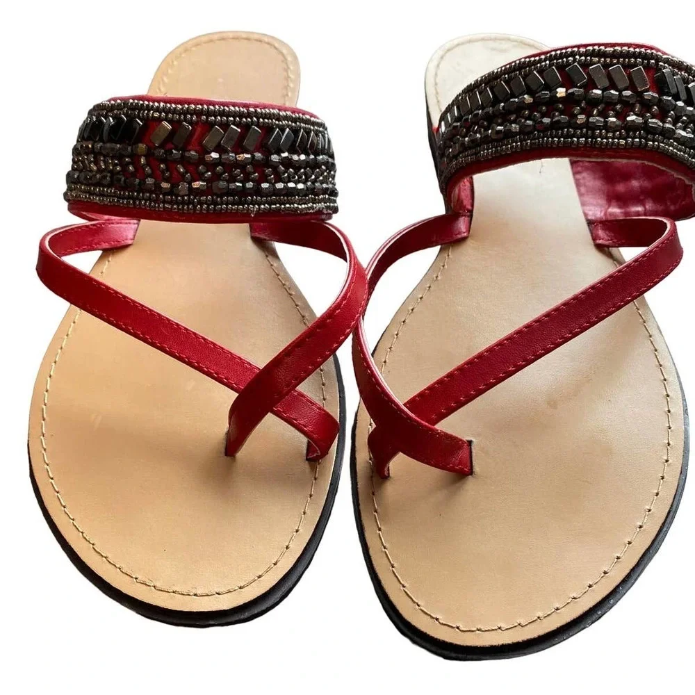Nicole Red Jeweled Sandals‎